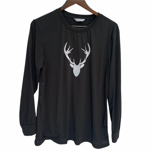 PATPAT🖤BLACK T-Shirt Caribou Graphic Long Sleeves size XL - Picture 3 of 8